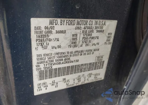 2002 Ford F-150 Lariat/Xlt from USA, damaged, VIN 1FTRW08L62KE06120